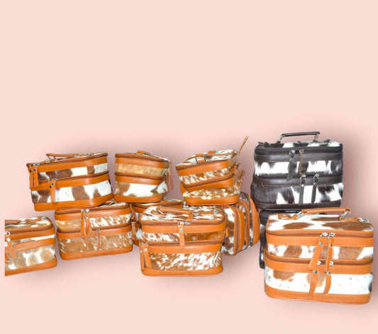 REAL COWHIDE BEAUTY BAG BOX BAG|LADIES MAKEUP BAG|VANITY BAG
