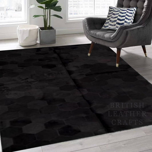 Cowhide Patchwork Area Rug - 100% Natural Hair on Leather Carpet - Cow Hide Leather Home Décor Rug (BLCPR38)
