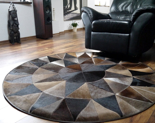 Cowhide Patchwork Area Rug - 100% Natural Hair on Leather Carpet - Cow Hide Leather Home Décor Rug (BLCPR100)