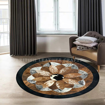 Cowhide Patchwork Area Rug - 100% Natural Hair on Leather Carpet - Cow Hide Leather Home Décor Rug (BLCPR122)