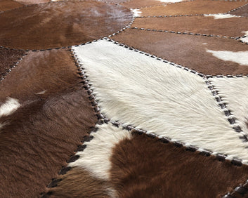 Cowhide Patchwork Area Rug - 100% Natural Hair on Leather Carpet - Cow Hide Leather Home Décor Rug (BLCPR98)