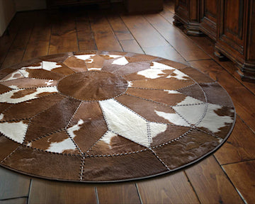 Cowhide Patchwork Area Rug - 100% Natural Hair on Leather Carpet - Cow Hide Leather Home Décor Rug (BLCPR98)