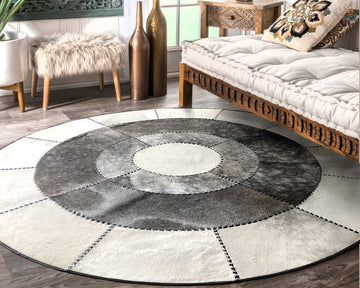 Cowhide Patchwork Area Rug - 100% Natural Hair on Leather Carpet - Cow Hide Leather Home Décor Rug (BLCPR96)