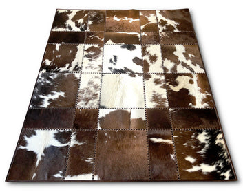 Cowhide Patchwork Area Rug - 100% Natural Hair on Leather Carpet - Cow Hide Leather Home Décor Rug (BLCPR9)