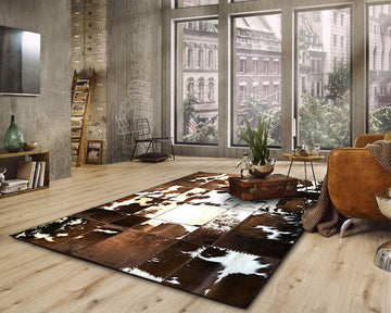 Cowhide Patchwork Area Rug - 100% Natural Hair on Leather Carpet - Cow Hide Leather Home Décor Rug (BLCPR9)