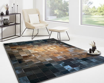 Cowhide Patchwork Area Rug - 100% Natural Hair on Leather Carpet - Cow Hide Leather Home Décor Rug (BLCPR53)