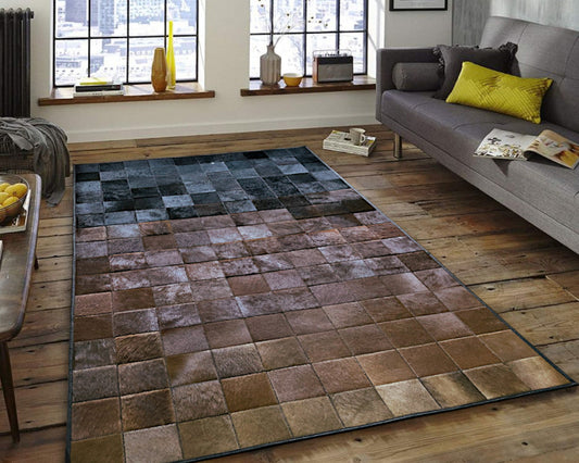 Cowhide Patchwork Area Rug - 100% Natural Hair on Leather Carpet - Cow Hide Leather Home Décor Rug (BLCPR7)