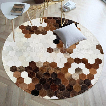 Cowhide Patchwork Area Rug - 100% Natural Hair on Leather Carpet - Cow Hide Leather Home Décor Rug (BLCPR113)