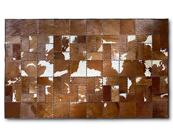 Cowhide Patchwork Area Rug - 100% Natural Hair on Leather Carpet - Cow Hide Leather Home Décor Rug (BLCPR50)