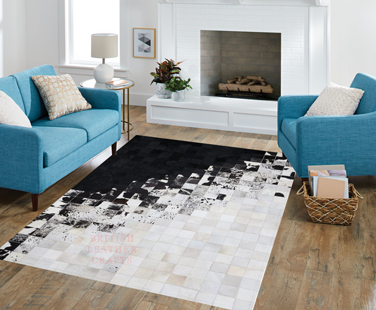 Cowhide Patchwork Area Rug - 100% Natural Hair on Leather Carpet - Cow Hide Leather Home Décor Rug (BLCPR47)