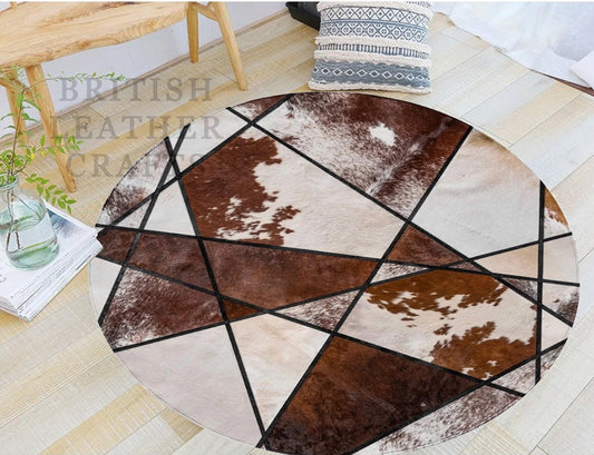 Cowhide Patchwork Area Rug - 100% Natural Hair on Leather Carpet - Cow Hide Leather Home Décor Rug (BLCPR123)