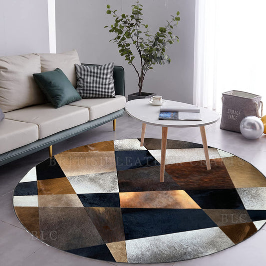 Cowhide Patchwork Area Rug - 100% Natural Hair on Leather Carpet - Cow Hide Leather Home Décor Rug (BLCPR112)