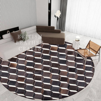 Cowhide Patchwork Area Rug - 100% Natural Hair on Leather Carpet - Cow Hide Leather Home Décor Rug (BLCPR117)