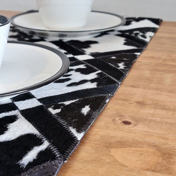 Cowhide Table Runner - Hair on Leather Patchwork Leather Table Top - Table Decor - Table Mat - BLCTR10