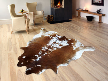 Natural Cowhide Area Rug - Real Hair on Cow hide Leather Rug - Soft Smooth Cow Skin Fur Rug ( 68