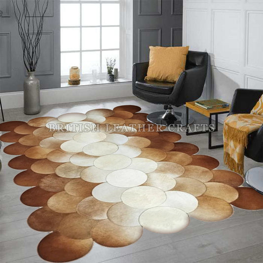 Cowhide Patchwork Area Rug - 100% Natural Hair on Leather Carpet - Cow Hide Leather Home Décor Rug (BLCPR42)