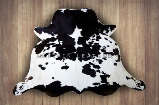 Natural Black White Cowhide Area Rug - Real Hair on Cow hide Leather Rug - Soft Smooth Cow Skin Fur Rug ( 55