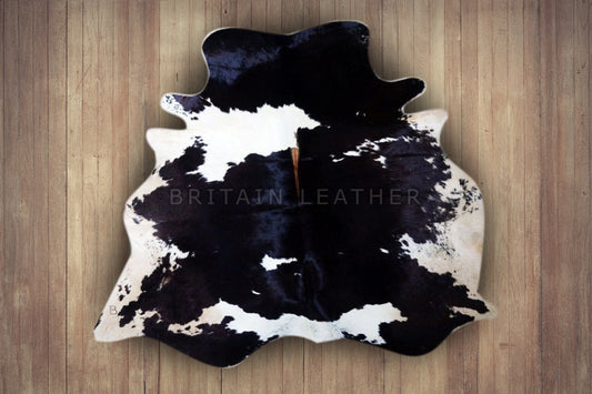 Natural Black White Cowhide Area Rug - Real Hair on Cow hide Leather Rug - Soft Smooth Cow Skin Fur Rug ( 53