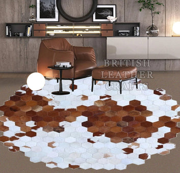 Cowhide Patchwork Area Rug - 100% Natural Hair on Leather Carpet - Cow Hide Leather Home Décor Rug (BLCPR116)