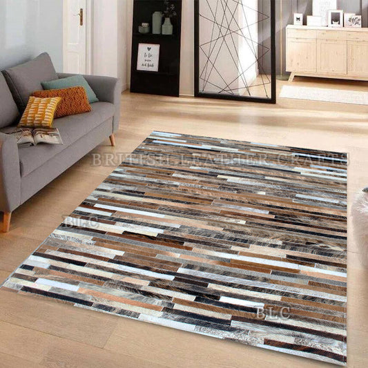 Cowhide Patchwork Area Rug - 100% Natural Hair on Leather Carpet - Cow Hide Leather Home Décor Rug (BLCPR35)