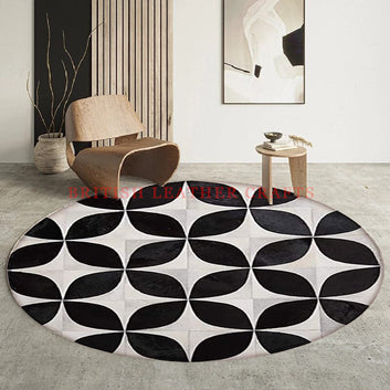 Cowhide Patchwork Area Rug - 100% Natural Hair on Leather Carpet - Cow Hide Leather Home Décor Rug (BLCPR119)