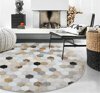Cowhide Patchwork Area Rug - 100% Natural Hair on Leather Carpet - Cow Hide Leather Home Décor Rug (BLCPR76)