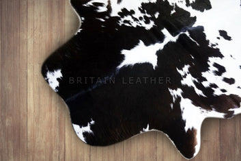Natural Black White Cowhide Area Rug - Real Hair on Cow hide Leather Rug - Soft Smooth Cow Skin Fur Rug ( 55