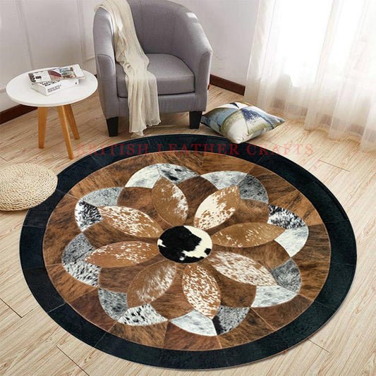 Cowhide Patchwork Area Rug - 100% Natural Hair on Leather Carpet - Cow Hide Leather Home Décor Rug (BLCPR122)