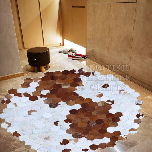 Cowhide Patchwork Area Rug - 100% Natural Hair on Leather Carpet - Cow Hide Leather Home Décor Rug (BLCPR116)