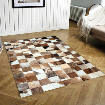 Cowhide Patchwork Area Rug - 100% Natural Hair on Leather Carpet - Cow Hide Leather Home Décor Rug (BLCPR34)