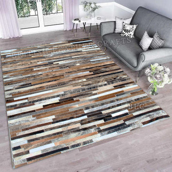 Cowhide Patchwork Area Rug - 100% Natural Hair on Leather Carpet - Cow Hide Leather Home Décor Rug (BLCPR35)