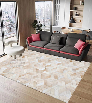 Cowhide Patchwork Area Rug - 100% Natural Hair on Leather Carpet - Cow Hide Leather Home Décor Rug (BLCPR43)