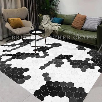 Cowhide Patchwork Area Rug - 100% Natural Hair on Leather Carpet - Cow Hide Leather Home Décor Rug (BLCPR41)