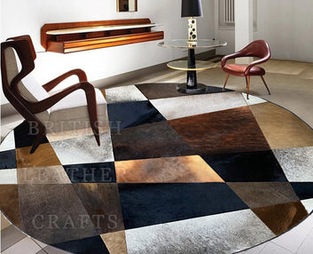 Cowhide Patchwork Area Rug - 100% Natural Hair on Leather Carpet - Cow Hide Leather Home Décor Rug (BLCPR112)