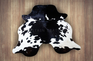 Natural Black White Cowhide Area Rug - Real Hair on Cow hide Leather Rug - Soft Smooth Cow Skin Fur Rug ( 60" X 61" ) - SAME AS PIC
