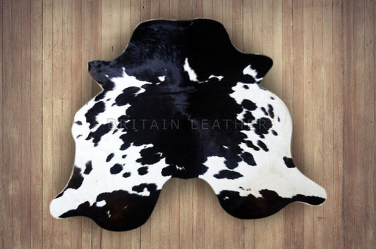 Natural Black White Cowhide Area Rug - Real Hair on Cow hide Leather Rug - Soft Smooth Cow Skin Fur Rug ( 60