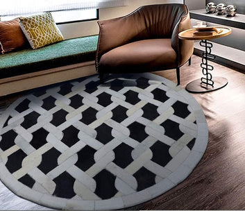 Cowhide Patchwork Area Rug - 100% Natural Hair on Leather Carpet - Cow Hide Leather Home Décor Rug (BLCPR78)