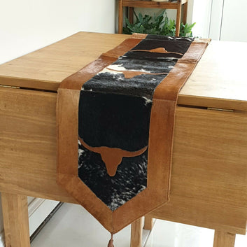 Cowhide Table Runner - Hair on Leather Patchwork Leather Table Top - Table Decor - Table Mat - BLCTR02