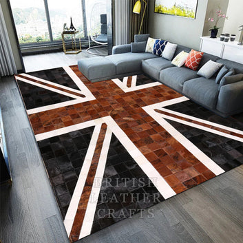 Cowhide Patchwork Area Rug - 100% Natural Hair on Leather Carpet - Cow Hide Leather Home Décor Rug (BLCPR40)