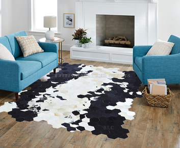 Cowhide Patchwork Area Rug - 100% Natural Hair on Leather Carpet - Cow Hide Leather Home Décor Rug (BLCPR37)