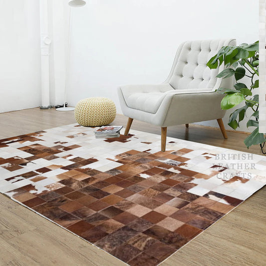 Cowhide Patchwork Area Rug - 100% Natural Hair on Leather Carpet - Cow Hide Leather Home Décor Rug (BLCPR44)