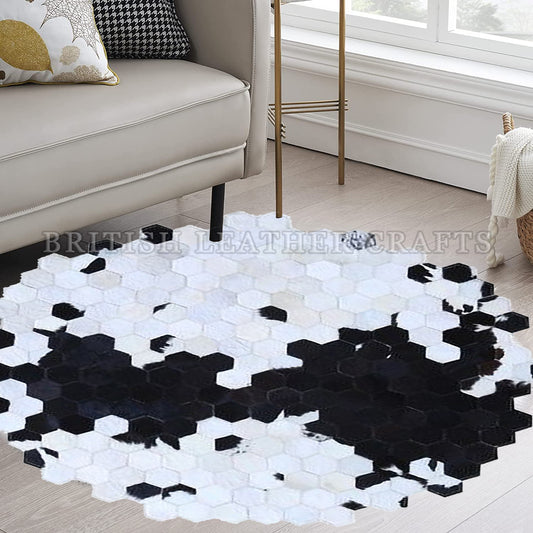Cowhide Patchwork Area Rug - 100% Natural Hair on Leather Carpet - Cow Hide Leather Home Décor Rug (BLCPR115)