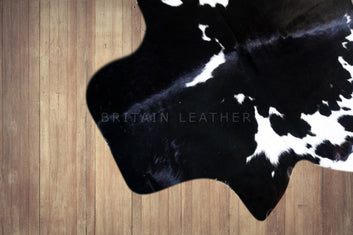Natural Black White Cowhide Area Rug - Real Hair on Cow hide Leather Rug - Soft Smooth Cow Skin Fur Rug ( 60