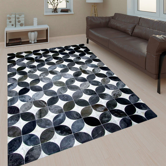 Cowhide Patchwork Area Rug - 100% Natural Hair on Leather Carpet - Cow Hide Leather Home Décor Rug (BLCPR70)