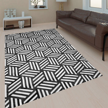 Cowhide Patchwork Area Rug - 100% Natural Hair on Leather Carpet - Cow Hide Leather Home Décor Rug (BLCPR128)
