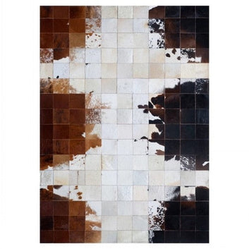 Cowhide Patchwork Area Rug - 100% Natural Hair on Leather Carpet - Cow Hide Leather Home Décor Rug (BLCPR15)