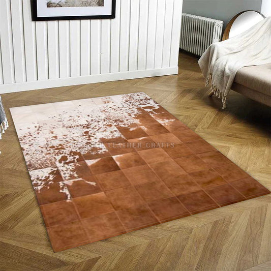 Cowhide Patchwork Area Rug - 100% Natural Hair on Leather Carpet - Cow Hide Leather Home Décor Rug (BLCPR63)