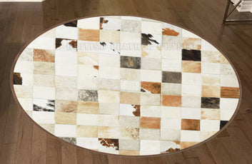 Cowhide Patchwork Area Rug - 100% Natural Hair on Leather Carpet - Cow Hide Leather Home Décor Rug (BLCPR71)