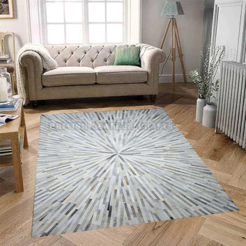 Cowhide Patchwork Area Rug - 100% Natural Hair on Leather Carpet - Cow Hide Leather Home Décor Rug (BLCPR65)