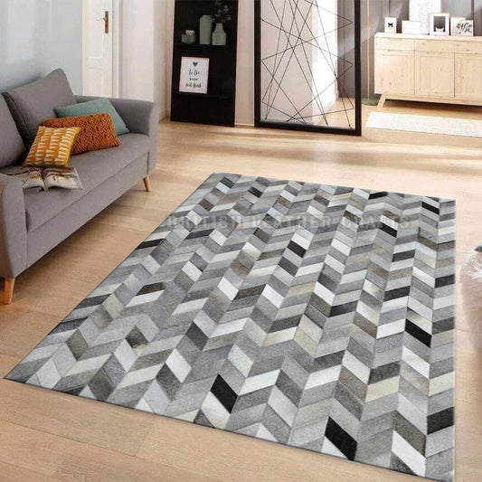 Cowhide Patchwork Area Rug - 100% Natural Hair on Leather Carpet - Cow Hide Leather Home Décor Rug (BLCPR64)